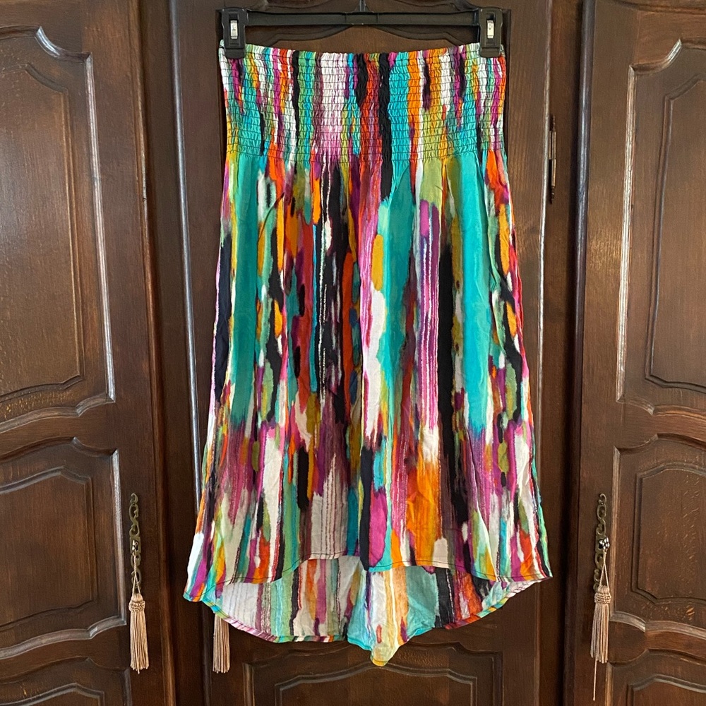 DRESS, skirt, swim coverup perfect for travel Size L smocked band shark …